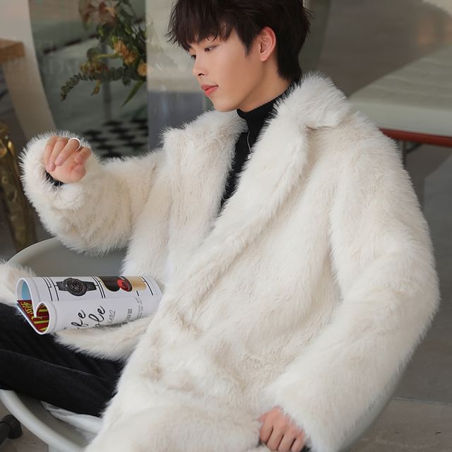 Faux Fur Open Front Plain Long Coat