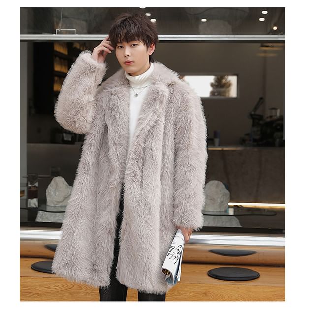 Faux Fur Open Front Plain Long Coat