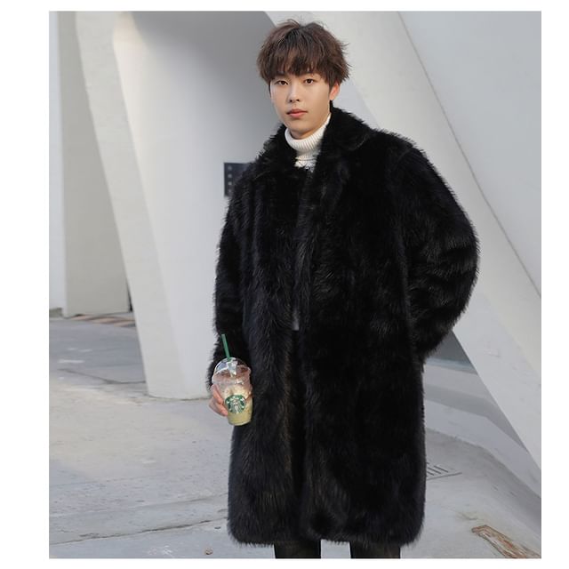 Faux Fur Open Front Plain Long Coat
