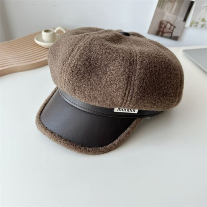 Panel Cap Fleece Leather Newsboy Faux
