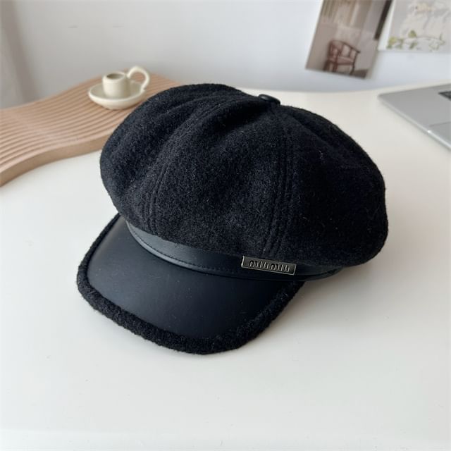 Panel Cap Fleece Leather Newsboy Faux