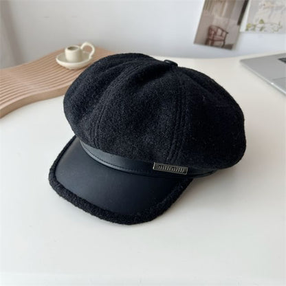 Panel Cap Fleece Leather Newsboy Faux
