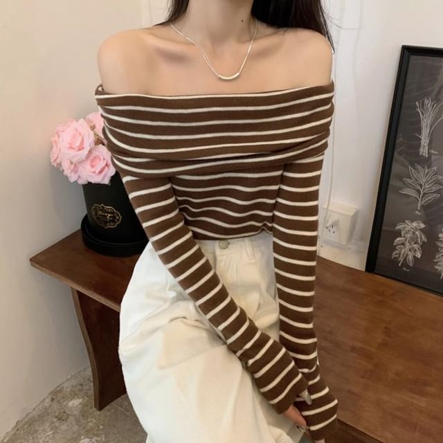 Knit Long-Sleeve Striped Slim-Fit Top