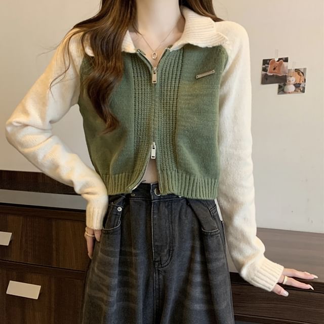 Zip Two-Tone Cardigan Polo