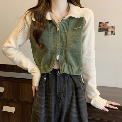 Zip Two-Tone Cardigan Polo