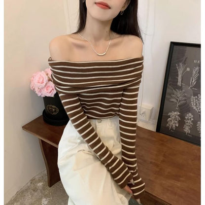 Knit Long-Sleeve Striped Slim-Fit Top
