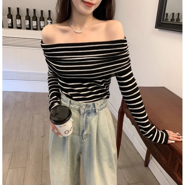 Knit Long-Sleeve Striped Slim-Fit Top