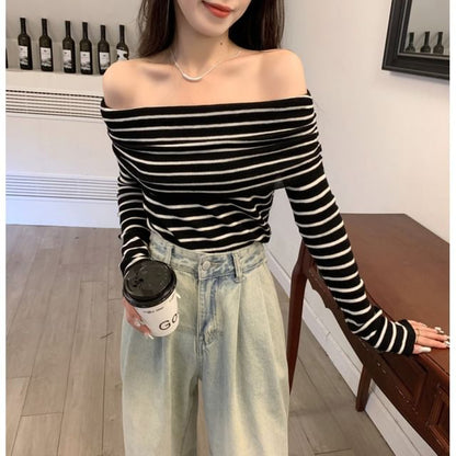 Knit Long-Sleeve Striped Slim-Fit Top
