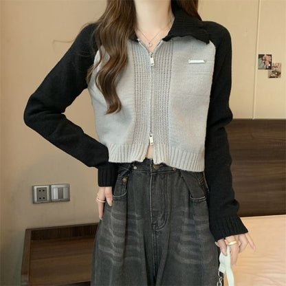 Zip Two-Tone Cardigan Polo
