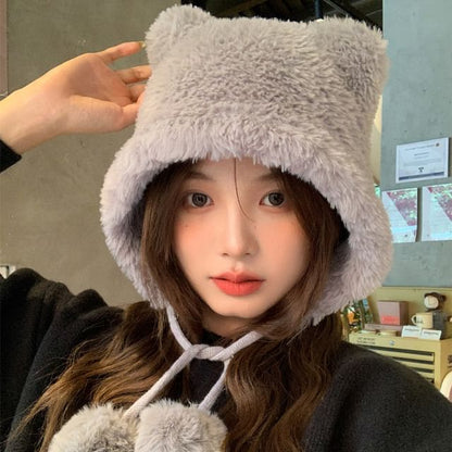 Bear Ear Pom Pom Chenille Hat
