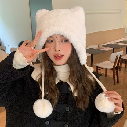 Bear Ear Pom Pom Chenille Hat