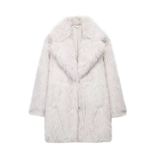 Collared Plain Faux Fur Hook And Eye Coat