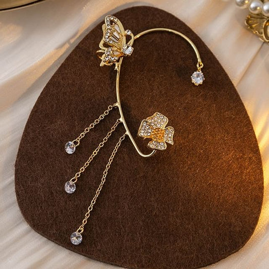 Butterfly Rhinestone Fringed Alloy Ear Cuff