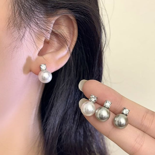 Drop Rhinestone Pearl Earring Faux