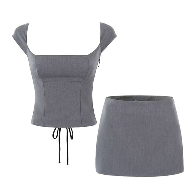Cap-Sleeve Crop Top and Mini Pencil Skirt Set
