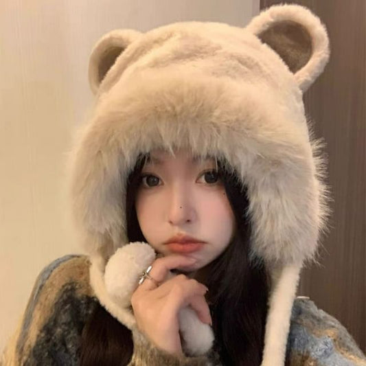 Bear Ear Fluffy Bonnet Hat