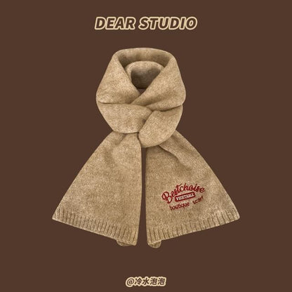 Embroidered Lettering Knit Scarf