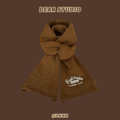 Embroidered Lettering Knit Scarf