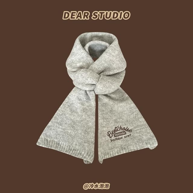 Embroidered Lettering Knit Scarf
