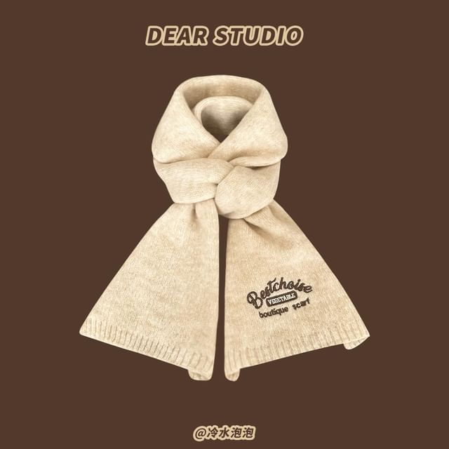 Embroidered Lettering Knit Scarf