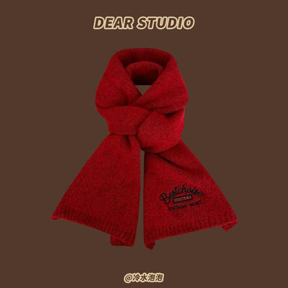 Embroidered Lettering Knit Scarf
