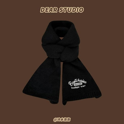 Embroidered Lettering Knit Scarf