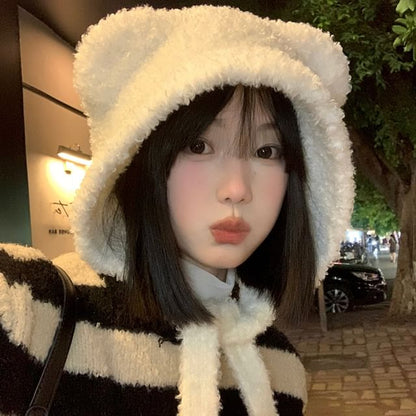 Bear Ear Chenille Bonnet Hat