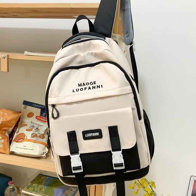 Lettering Paneled Buckled Backpack / Duck Charm / Set