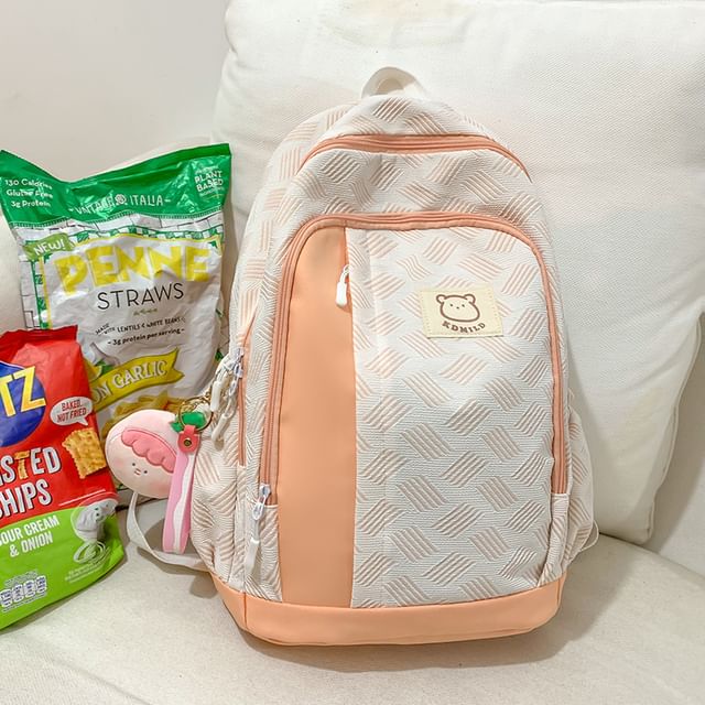 Patterned Paneled Backpack / Peach Charm / Set