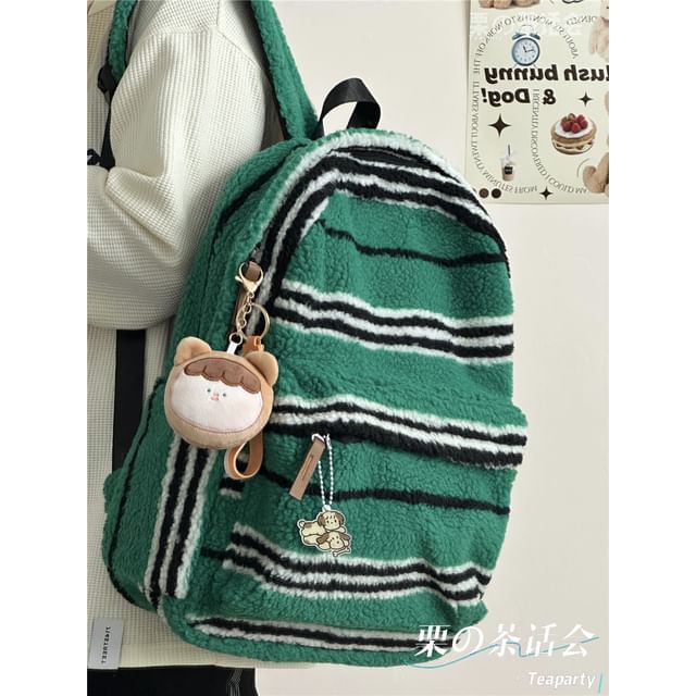 faux Shearling Plaid Backpack / Charm / Set