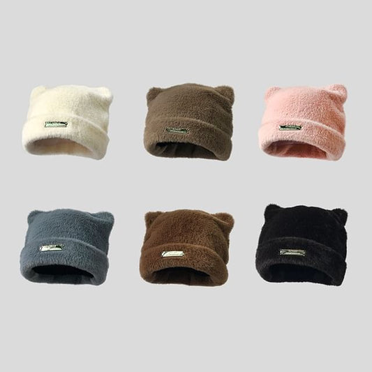 Cat Knit Applique Ear Beanie