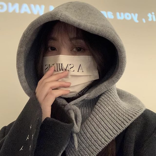 Knit Plain Balaclava Buttoned