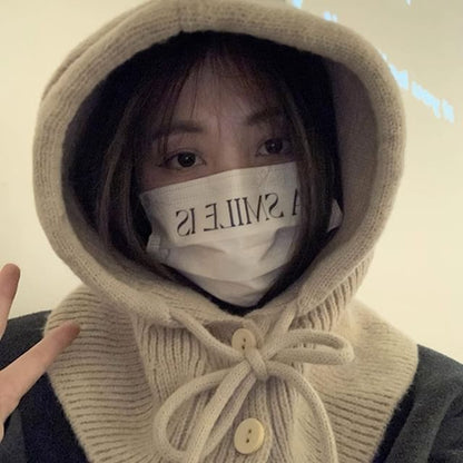 Knit Plain Balaclava Buttoned