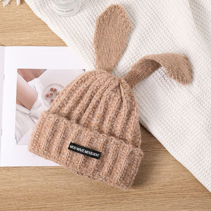 Rabbit Ear Lettering Applique Knit Beanie