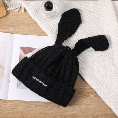 Rabbit Ear Lettering Applique Knit Beanie