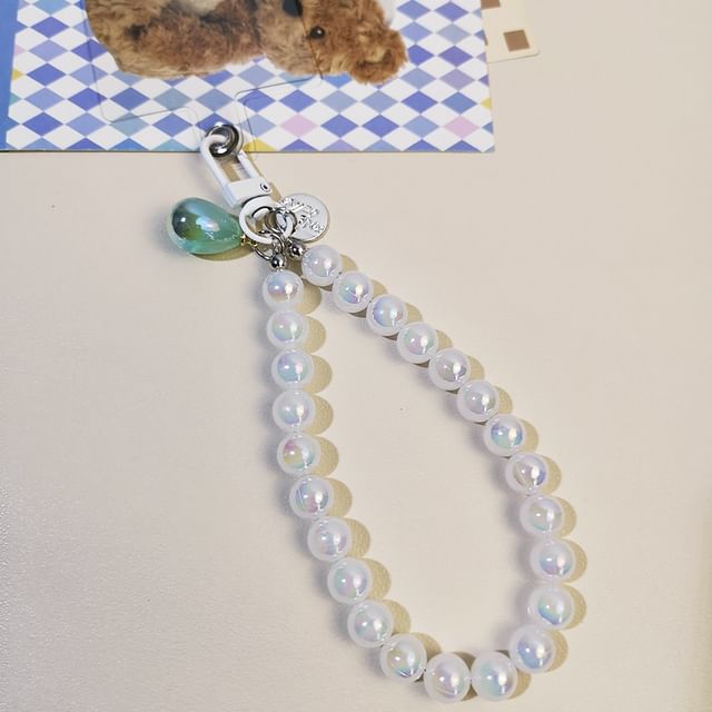 Faux Gemstone Bead Phone Strap with Lanyard Pad