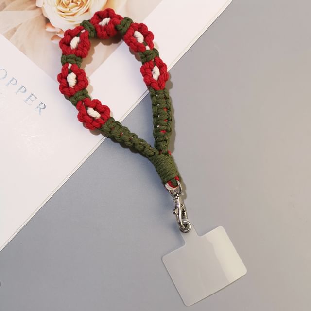 Floral Woven Phone Lanyard with Lanyard Pad