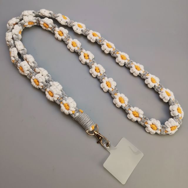 Floral Woven Phone Lanyard with Lanyard Pad