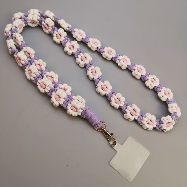 Floral Woven Phone Lanyard with Lanyard Pad