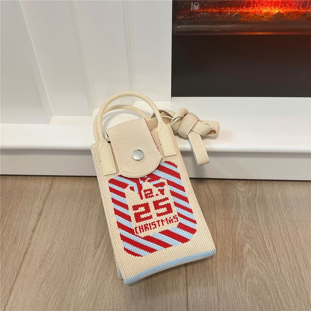 Christmas Print Knit Mobile Phone Crossbody Bag