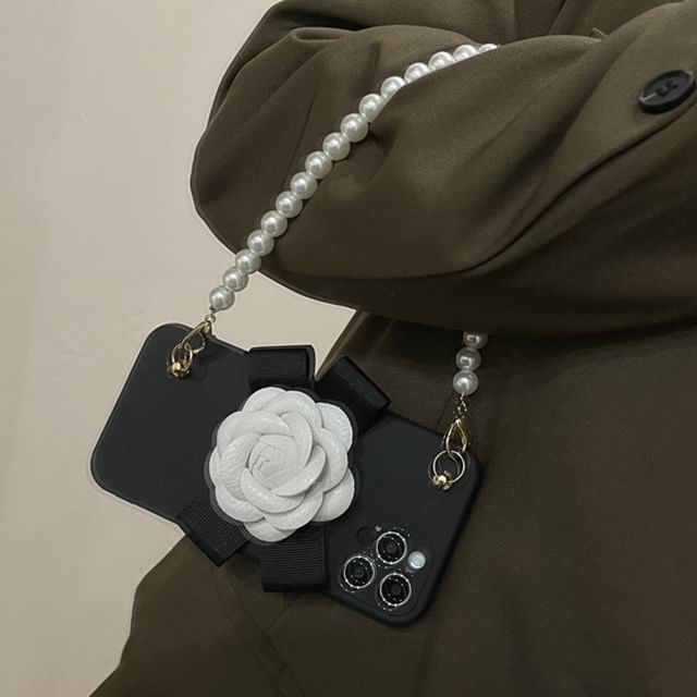 Faux Floral Pearl Case Phone Strap