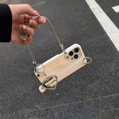 Case Faux Mirrored Phone Leather Heart