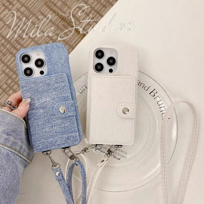 Denim Card Holder Lanyard Phone Case
