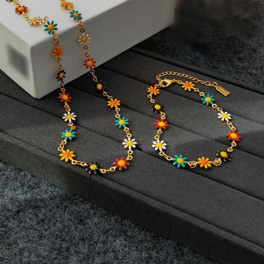 Floral Glaze Alloy Bracelet / Necklace