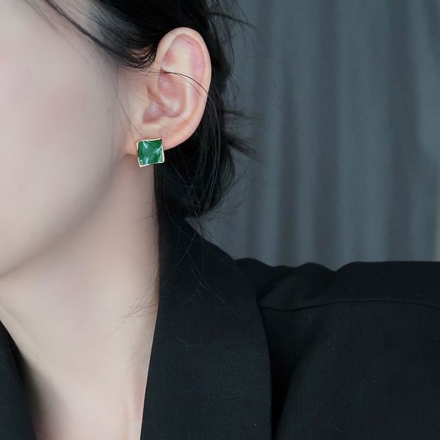 Square Glaze Alloy Stud Earring