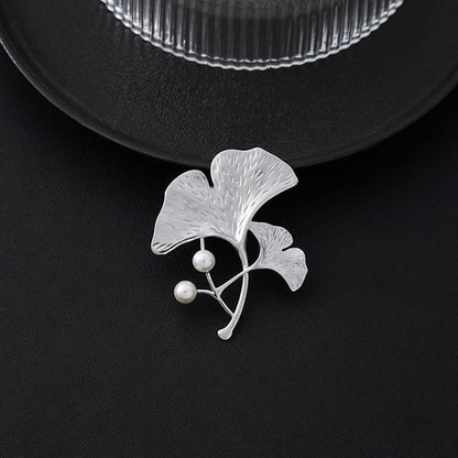 Ginkgo Faux Pearl Brooch