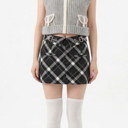 Woolen Tartan Tweed Mini Straight Skirt