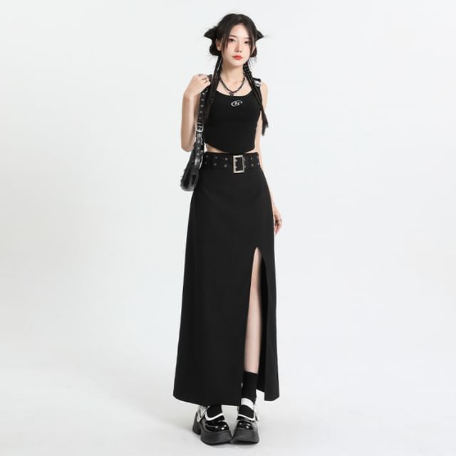 Slit High-Rise Maxi A-Line Skirt