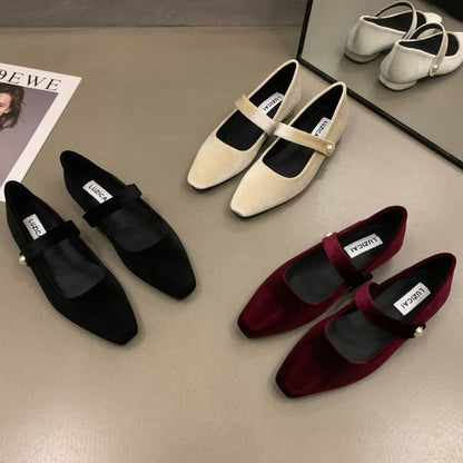 Square Toe Velvet Mary Jane Shoes