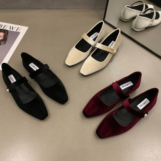 Square Toe Velvet Mary Jane Shoes